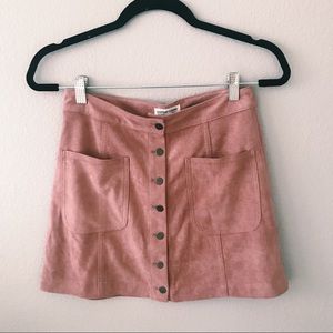 Pink Suede Button-Up Skirt